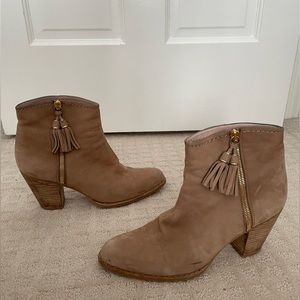 Stuart Weitzman tan booties with Tassell